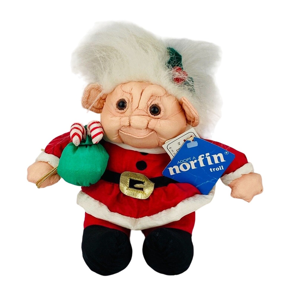 Norfin Troll Paracutes Christmas‎ Candy Canes 1992 Soft Stuffed Doll Red Santa